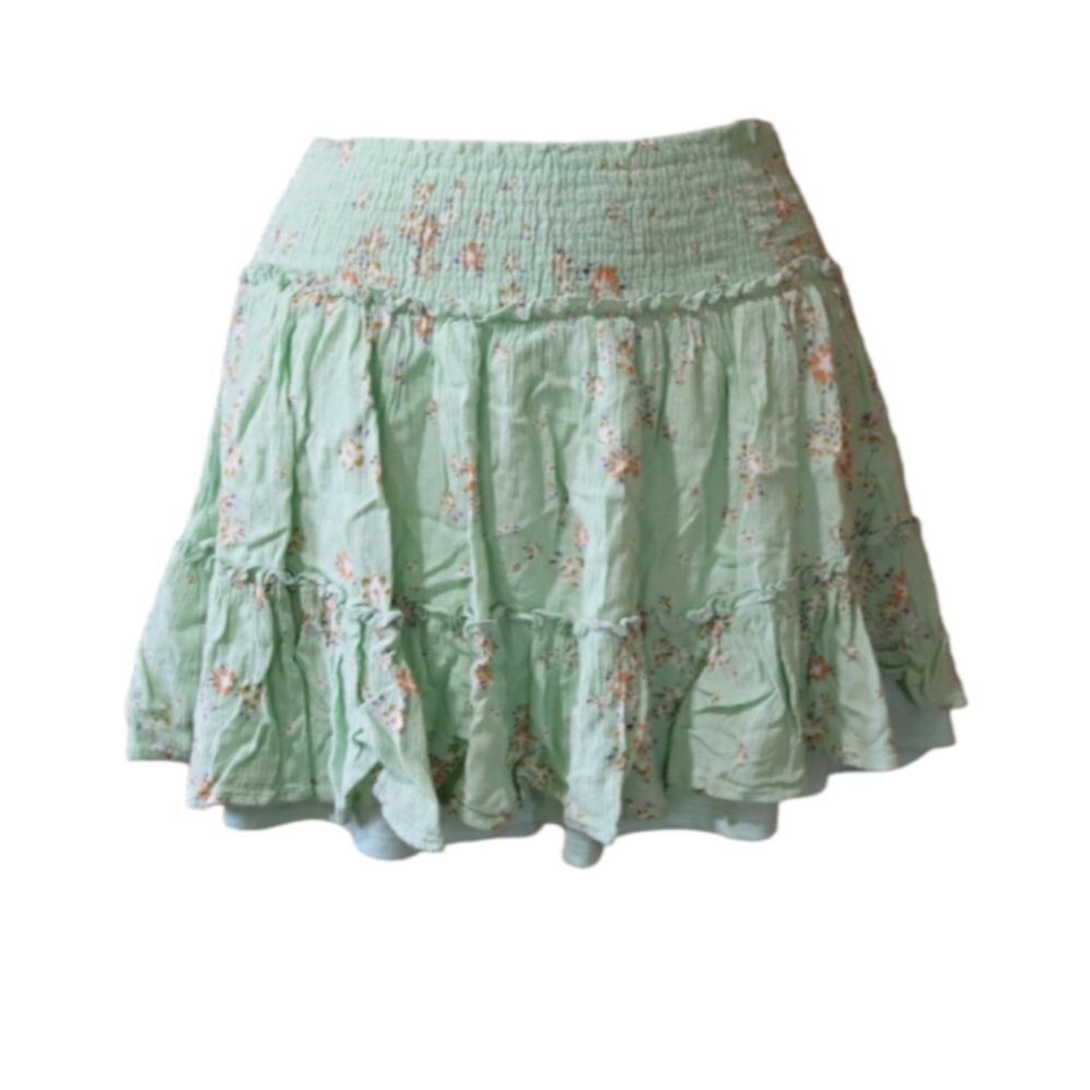Alter'd State Pastel Green Floral Fairycore Cottagecore Mini Tiered Skirt Medium
